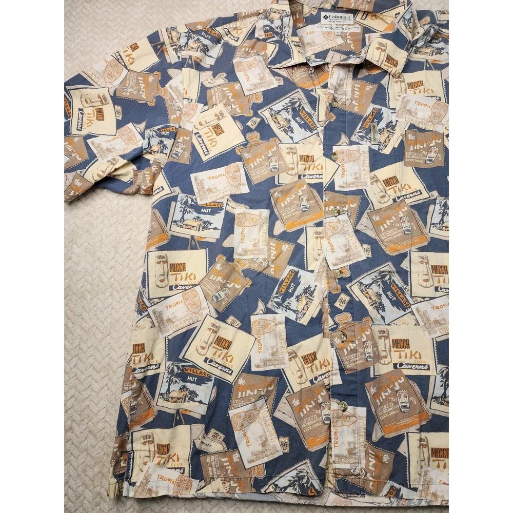 Columbia Mens XL Button Up Shirt Short Sleeve Tiki Vacation Novelty Print‎